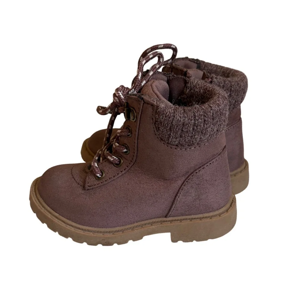 Old Navy Toddler Brown Faux Suede Lace Up Side Zip Ankle Boots Size 6 Kids